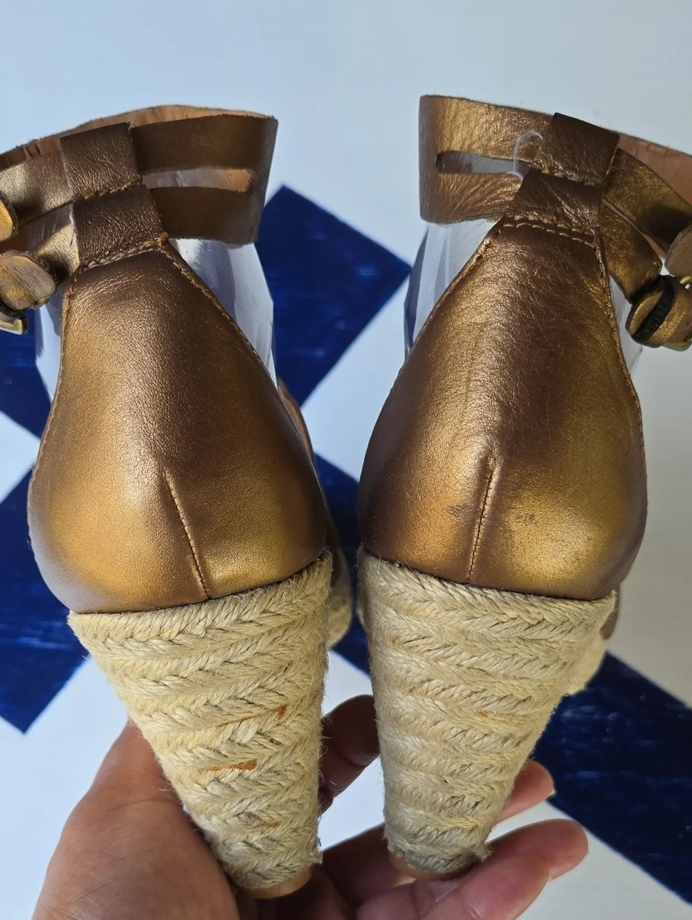 Fossil Bronze Leather Gladiator Strappy Espadrille Wedge Size 8.5